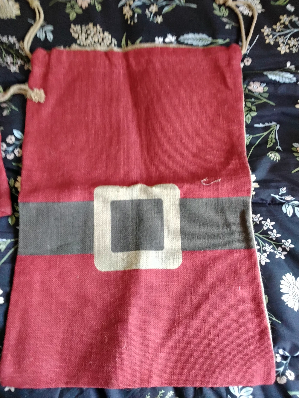 Red Santa Belt Drawstring Canvas Bag